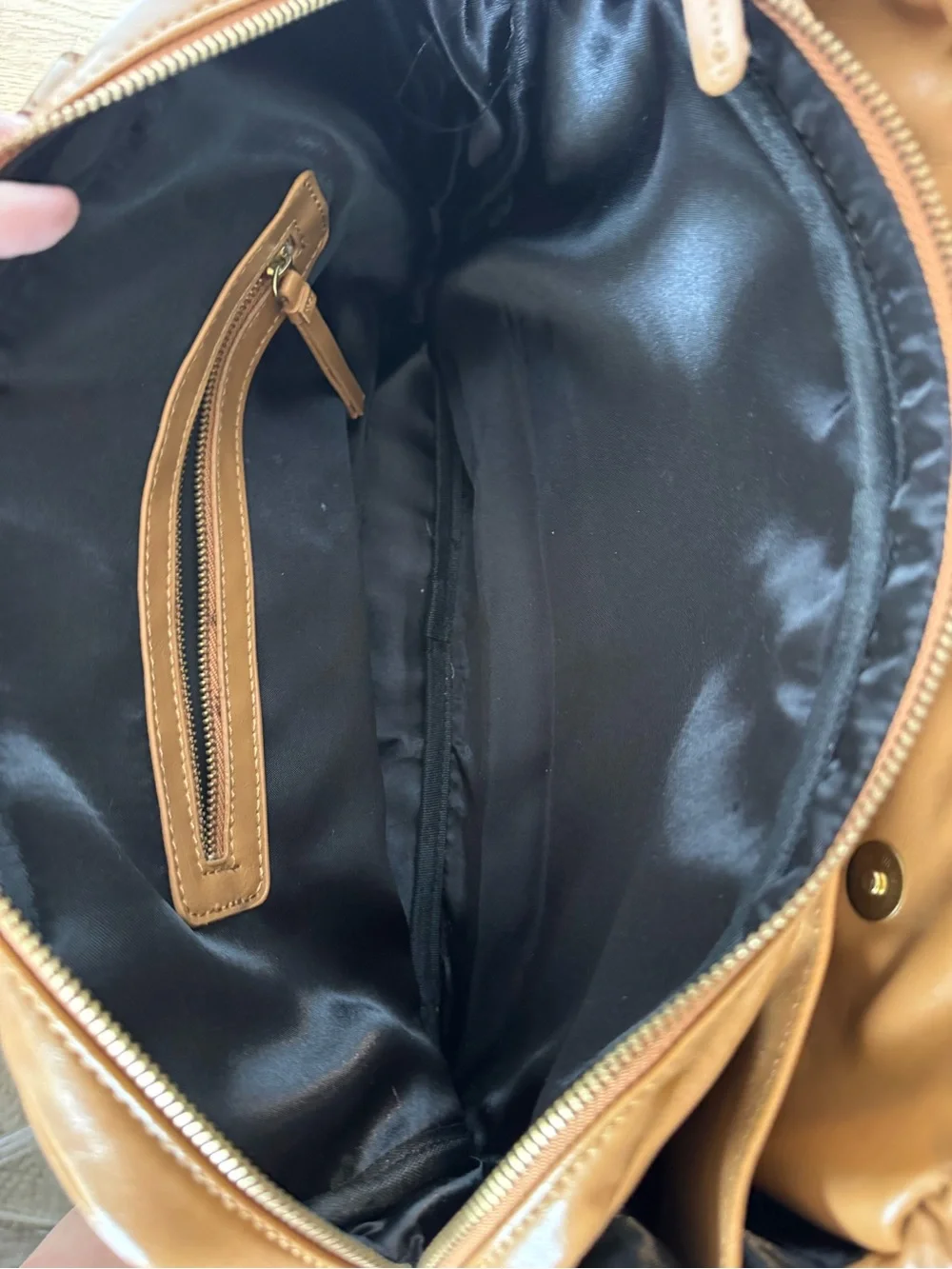 Christian Audigier Tan Satchel with Black Trim and Gold Hardware